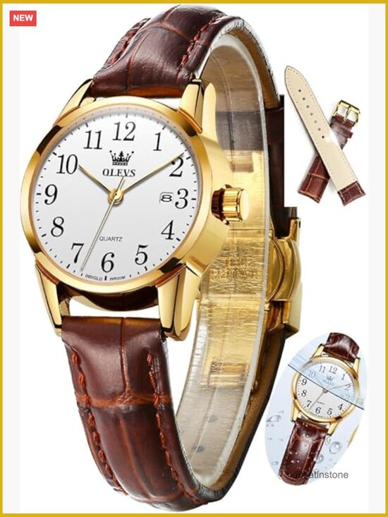 Women\'s Leather Band Watch Analog Quartz Easy Read Arabic Numerals Dress
